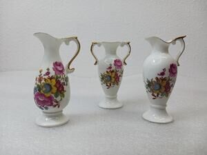 VTG Brinton Bone China Porcelain Floral Miniature Vases l Qty: 3